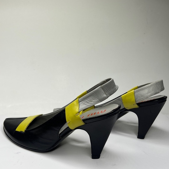 Miu Miu Sz 35 Leather Colorblock Slingback Heels Shoes - Picture 8 of 15